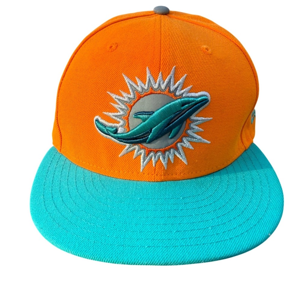 New Era 59FIFTY Miami Dolphins Fitted Hat Size 7 1/4 Orange Teal NFL Cap